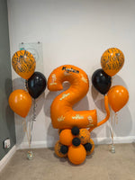  Personalised Garfield number balloon display with two matching helium bouquets. Collection from Portland and local delivery to Weymouth and Dorchester.