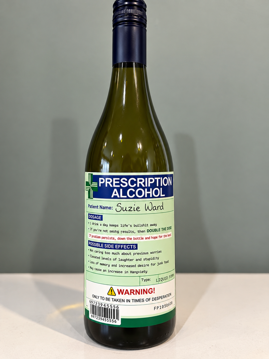 Personalised Prescription Alcohol novelty bottle label with custom name – label only, bottle not included