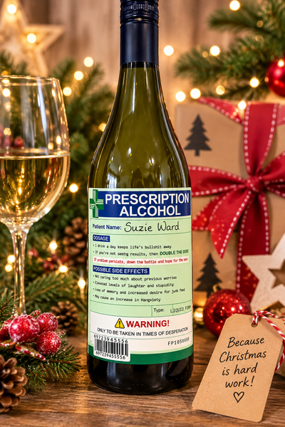 Personalised Prescription Alcohol novelty bottle label with custom name – label only, bottle not included